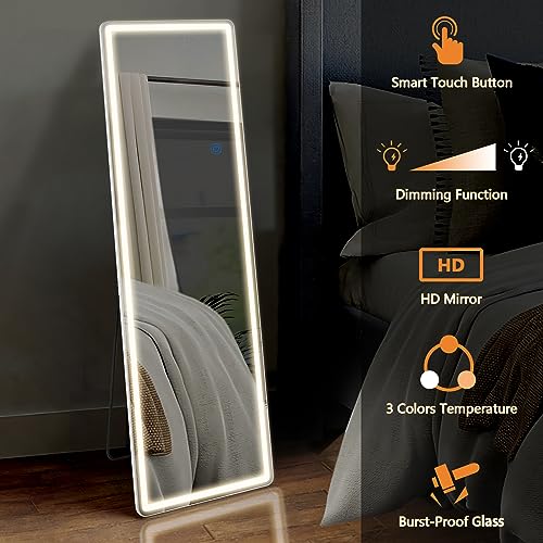 LED Full Length Floor Mirror 65"x21" Lighted Standing Full Body Mirror