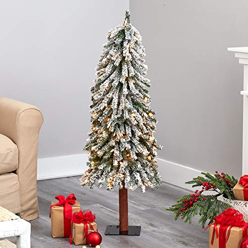 Pre-Lit Artificial Christmas Tree 4ft Flocked Holiday Decor with 100 Lights