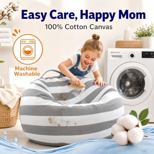 X-Large Stuffed Animal Storage Bean Bag Chair Cover - Cotton Canvas
