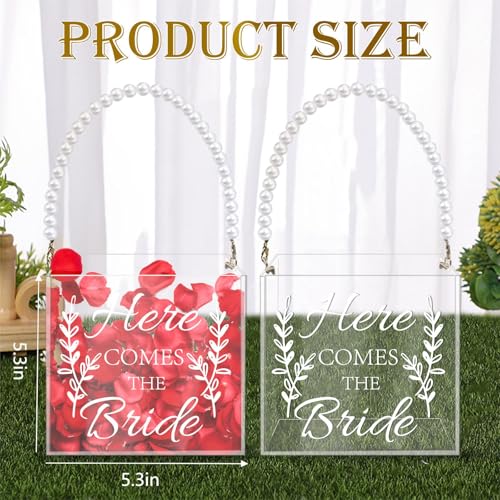 Clear Acrylic Flower Girl Basket Set with Pearl Handle, 2-Pack