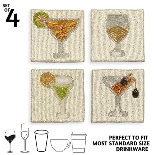 Folkulture Handmade Boho Cocktail Drink Coasters Set of 4 - Table Decor & Bar Accessories