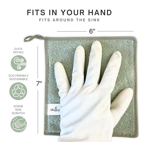 Reusable Bamboo Dishcloths - Non-Scratch Kitchen Scrub Rags, 6 Pack