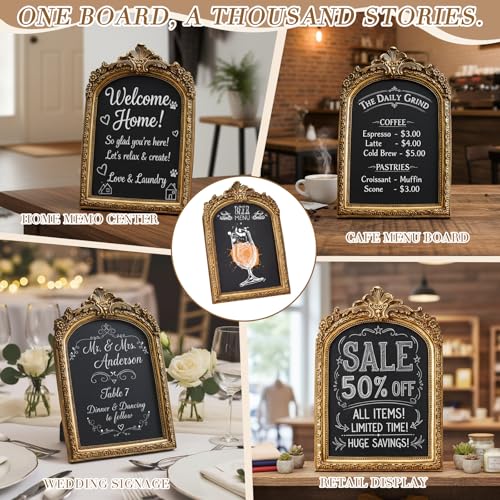 Vintage Gold Arch Chalkboard Sign with Stand - 7x10 Inch Tabletop Menu Board
