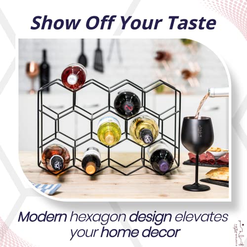 14-Bottle Freestanding Countertop Wine Rack - Modern Black Metal Stand