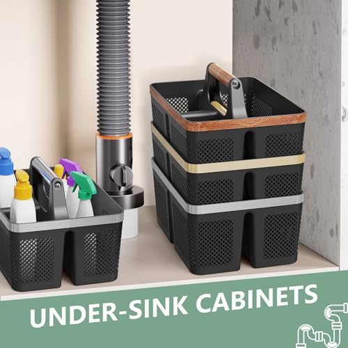 Black Plastic Shower Caddy Portable Bathroom Organizer Tote with Handle