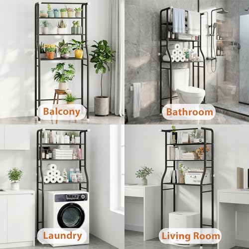 UDEAR Black 3-Tier Over Toilet Storage Rack with Hanging Rod Bathroom Organizer