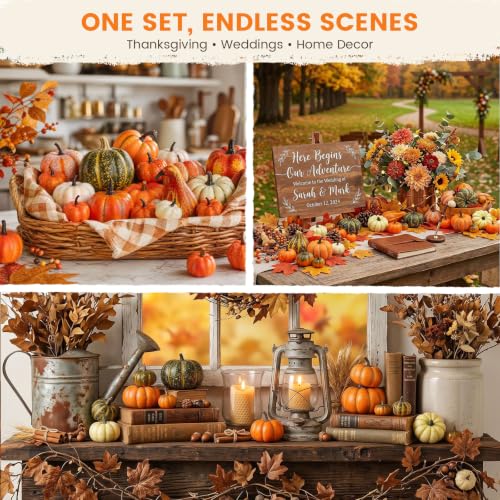 44-Piece Artificial Pumpkin and Maple Leaf Set for Fall Table Decor