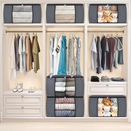 6 Pack Foldable Storage Bags with Lids Clear Window and Handles