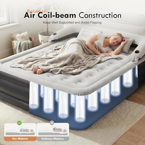 King Size Air Mattress with Headboard and Pump - Inflatable Bed