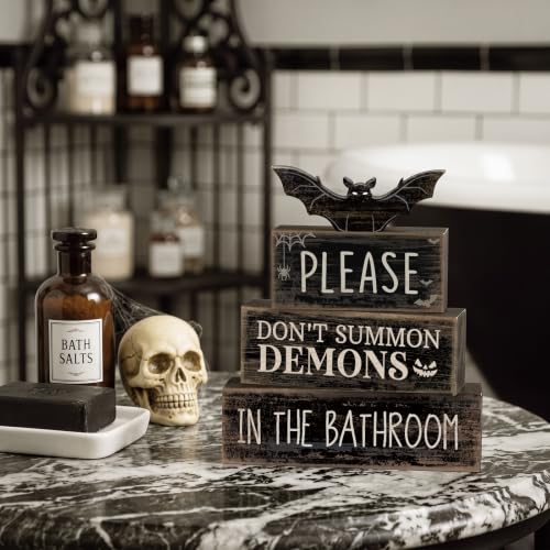 Moucuny Gothic Bat & Demon Halloween Bathroom Decor Set - Wooden Book Display