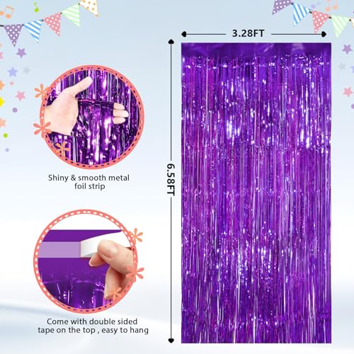 Purple Metallic Foil Fringe Curtain 2-Pack - Tinsel Party Backdrop Streamers