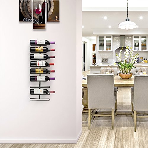 Wall Mount Wine Rack - 9 Bottle Black Metal Wine Holder for Home Bar