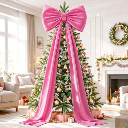 Hot Pink 75x23 Inch 3D Christmas Tree Bow Topper for 6-9 Ft Trees