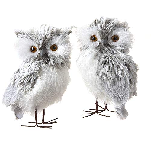 Furry Gray Owl Set of 2 – 5-Inch Decorative Holiday Figurines