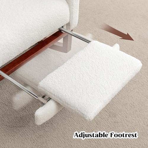 Sherpa Nursery Rocking Chair with Retractable Footrest and Lumbar Pillow