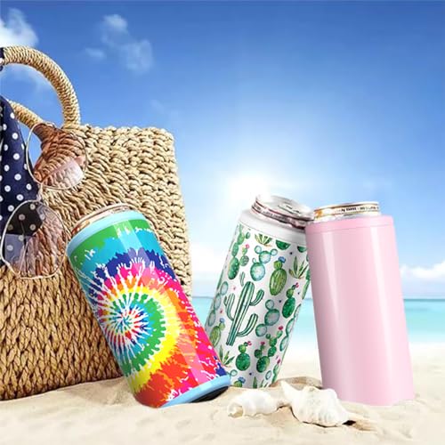 Insulated Stainless Steel Slim Can Cooler - 12 oz Double-Walled (Glitter Blush)
