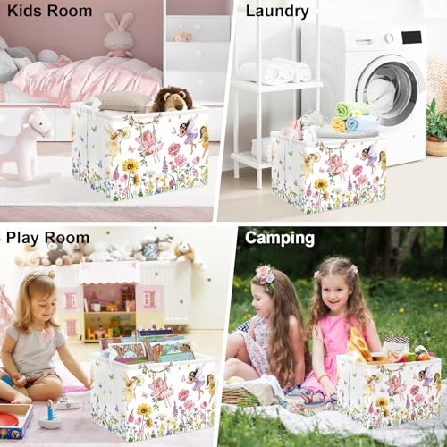Floral Flower Fairy Laundry Basket - Collapsible Toy Storage Bin for Kids