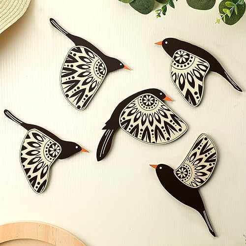 5-Piece Wooden Bird Wall Art Set, Rustic Farmhouse Home Decor Wall Hanging