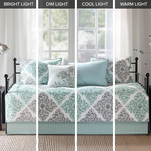 6-Piece Reversible Quilted Daybed Cover Set with Bedskirt & Shams - Aqua