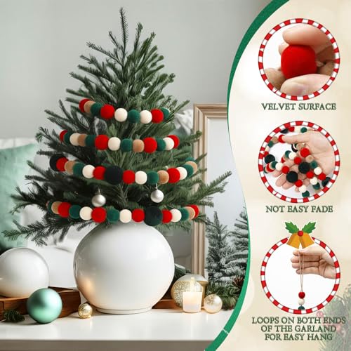 Canlierr 6ft Red & Green Velvet Bead Garland Christmas Tree Decorations