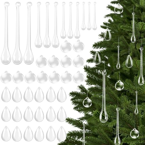 BINBE 200Pcs Acrylic Crystal Teardrop Christmas Ornaments 6 Styles – Clear
