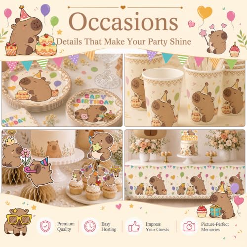 Capybara Birthday Party Decorations Set, Disposable Tableware for 25 Guests