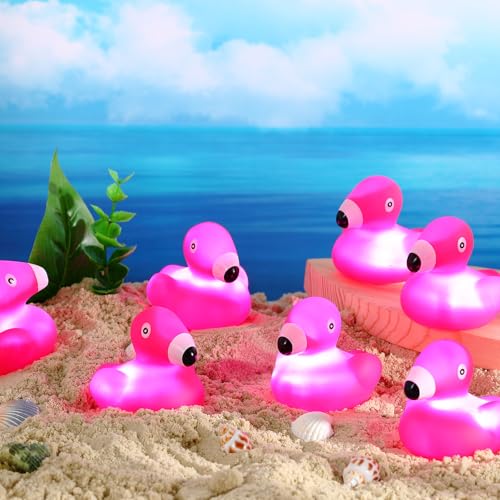 Deekin 48 Pcs LED Flamingo Rubber Ducks 2'' Glow in the Dark - Party Bulk