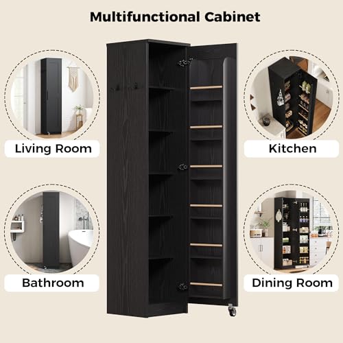 IRONCK Black Narrow Kitchen Pantry Cabinet 72" Slim Tall Storage Closet