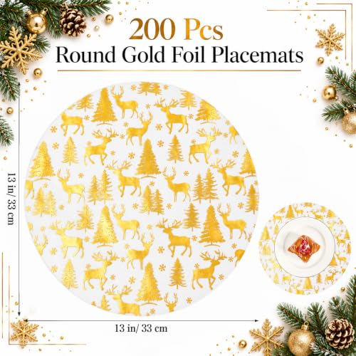 APUDWN 200 Pcs Christmas Mesh Placemat 13" Round Gold Reindeer (Variation: Christmas gold / 200)
