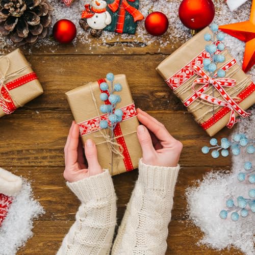 Artificial Snow Berry, 24 pcs Christmas Berries Stems, Artificial Christmas Picks, Berries Stems for Xmas Tree Ornaments Wreath Decorations Home (Light Blue)