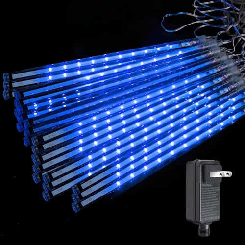 Blue Christmas Icicle Lights Outdoor 24 Tubes 48ft Meteor Shower Rain