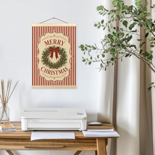 Madalo Christmas-1 Red Striped Wreath Wall Art Poster 12x16 Inch