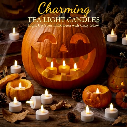 Lasumora Rechargeable White Tea Light Candles with Remote & Charging Base 12-Pack
