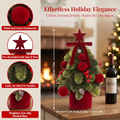 Mini Christmas Tree for Indoor Decor - Tabletop Holiday Decor with Ornaments