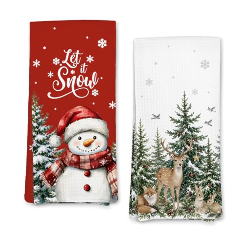 Madalo Vintage Christmas Tree Snowman Kitchen Towels Set of 2 - Winter-3