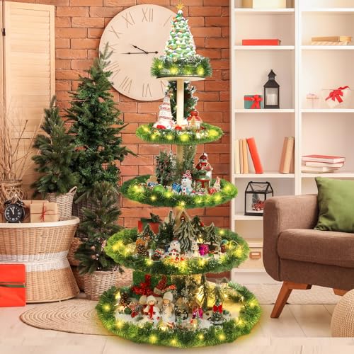 5-Tier Wooden Christmas Village Display Stand - 59 Inch Holiday Ornament Holder