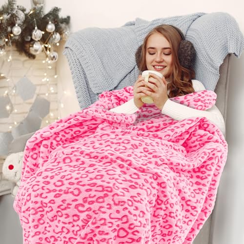 Pink Leopard Print Fleece Throw Blanket, Soft Fuzzy Microfiber for Kids