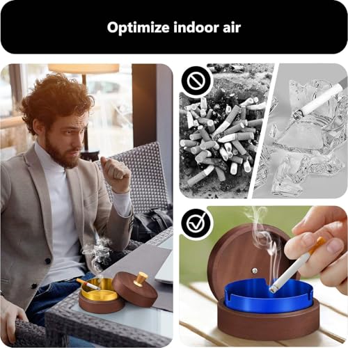 Metal Ashtray with Lid - 2 Pack Windproof Outdoor Smokeless Ashtray
