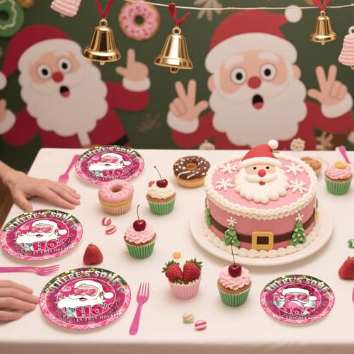 Pink Ho Ho Hos Christmas Party Decorations Set — 96 Pcs Xmas Supplies for Indoor Holiday Celebration