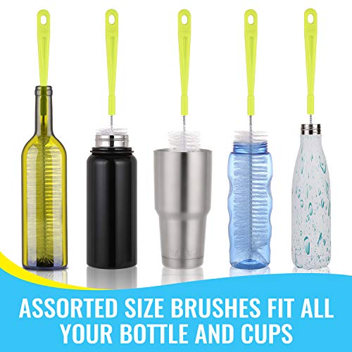 Long Handle Bottle Cleaning Brush Set - 5-Piece Water Bottle & Straw Cleaner