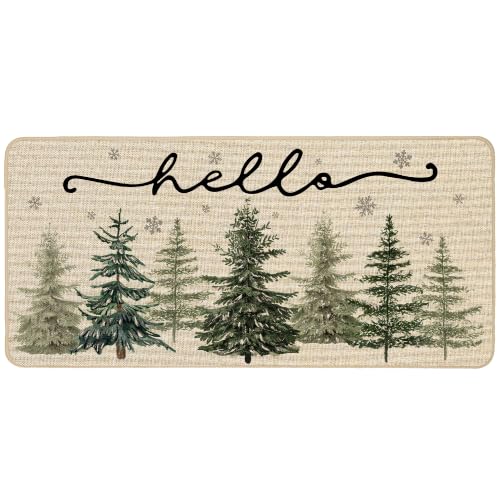 Baccessor Christmas Doormat 17x36 Inch Winter Pine Tree Snowflake – Indoor/Outdoor