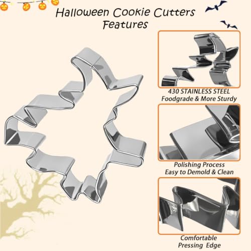 Halloween Cookie Cutter Set 6pcs – Hat, Ghost, Bat, Pumpkin, Cat, Wizard (Grevmeshvo Halloween Set)