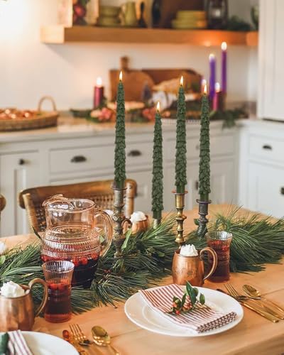 LPUSA Christmas Tree Taper Candles Olive Green 10in, Set of 4 - Unscented, Dripless