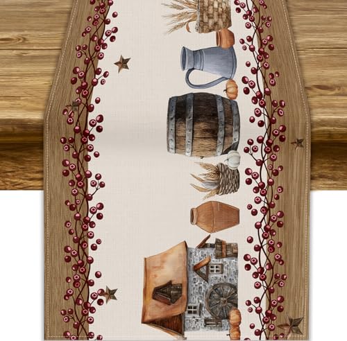 JanJCurt Farmhouse Cotton Table Runner 13x36 Inch Rustic Country Decor