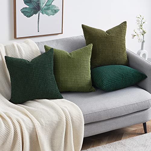 Green Christmas Holiday Throw Pillow Covers Set of 4 18x18 Inch - Corduroy Decorative Cushion Cases for Couch & Living Room