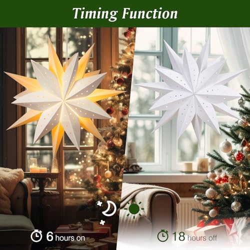 Lewondr C-White Christmas Paper Star Lantern 2PCS with Remote, 8 Lighting Modes & Dimming