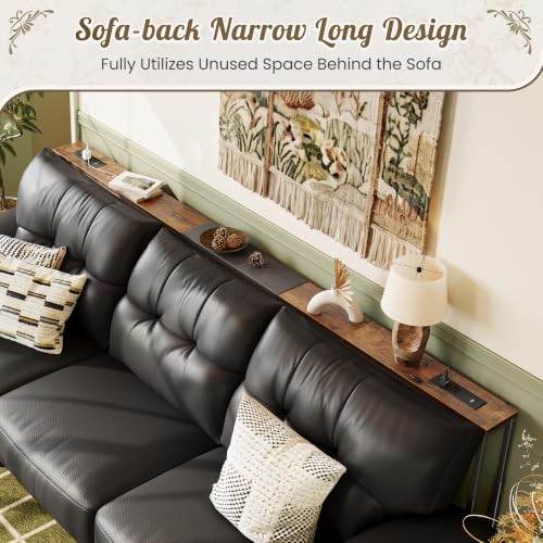 Extendable Narrow Sofa Console Table with Outlets & USB-C, Rustic Brown