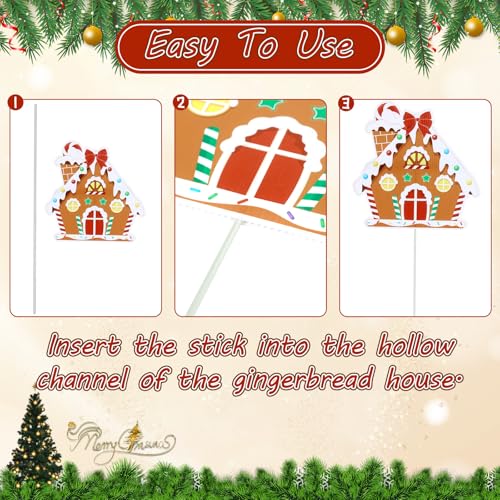 8 Pack Gingerbread House Christmas Ornaments with Tree Picks – Large 8.7x8.7in, 22cm