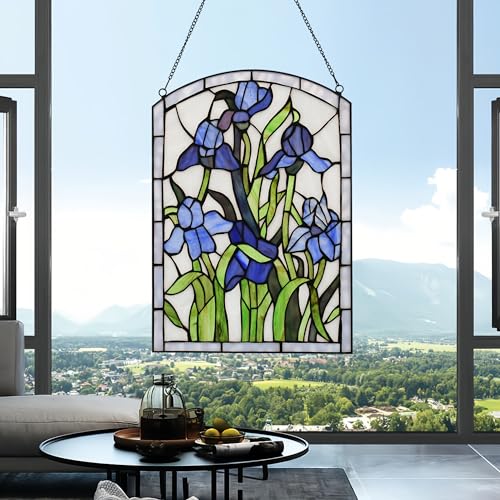 Tiffany Style Stained Glass Window Hanging Panel - 16" H x 11" W