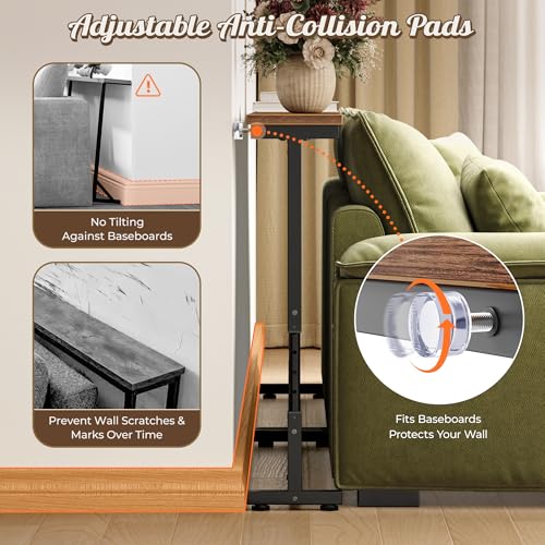 Adjustable Behind-Couch Console Table with Power Outlets and USB Ports